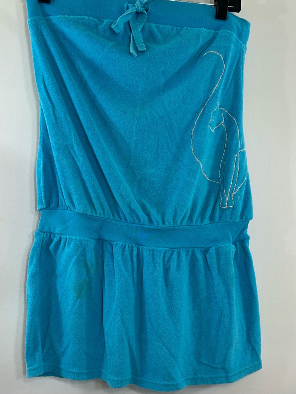 Baby Phat Turquoise Blue Strapless Romper Dress with Embroidered Cat